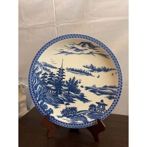 Unbranded Japanese Pagoda Landscape Charger Plate 12.25" Blue White Excellent